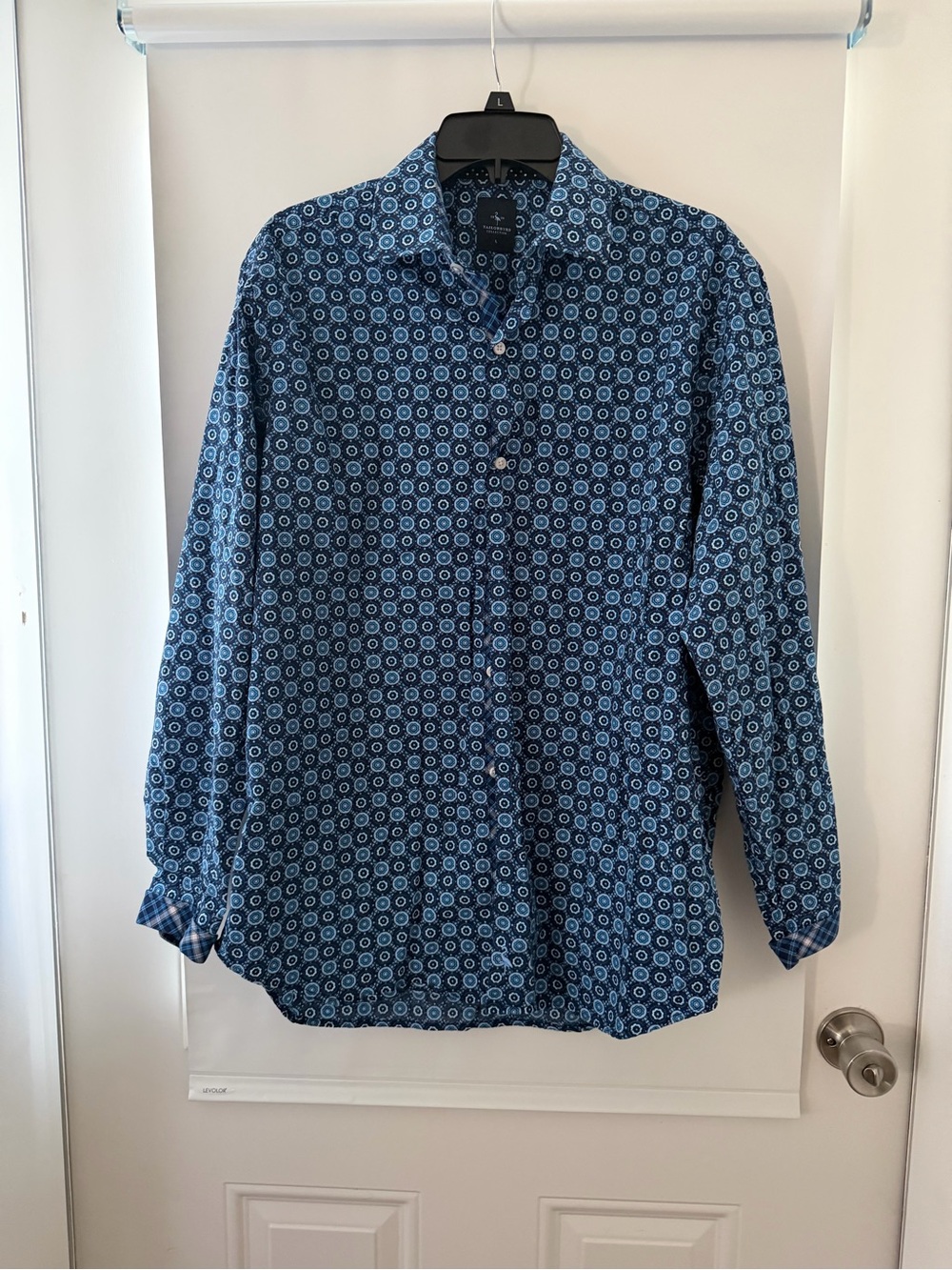 Tailorbyrd Blue Geometric Print Long-Sleeve Button-Down Shirt